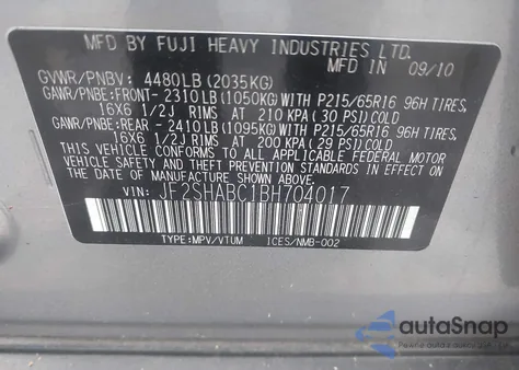 2011 Subaru Forester 2.5X z USA, uszkodzony, nr VIN JF2SHABC1BH704017